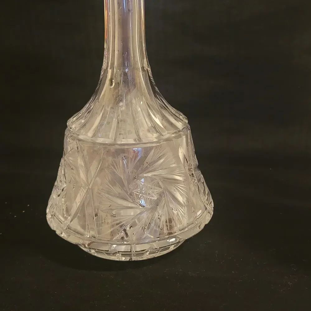Vintage Rare Glass Crystal Decanter Carafe with stopper Floral Cut Bohemian